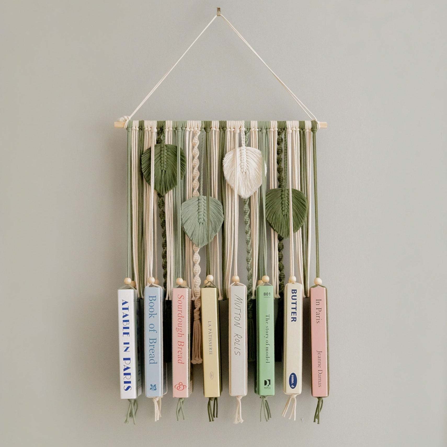 Macrame Leaves Bookshelf For Boho Wall Art And Mid Century Modern Decor