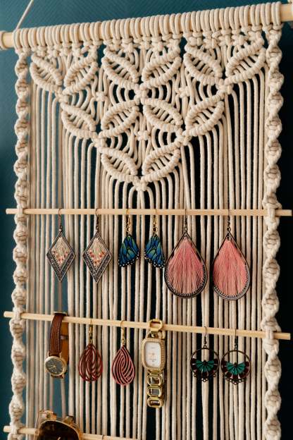 Macrame Earring Holder For Boho And Minimalist Home Decor