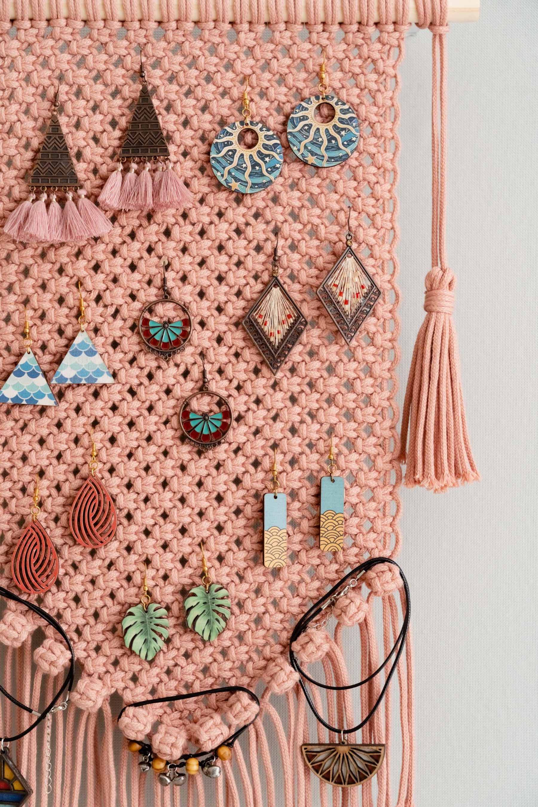Boho Macrame Jewelry Hanger for Stylish Accessory Organization
