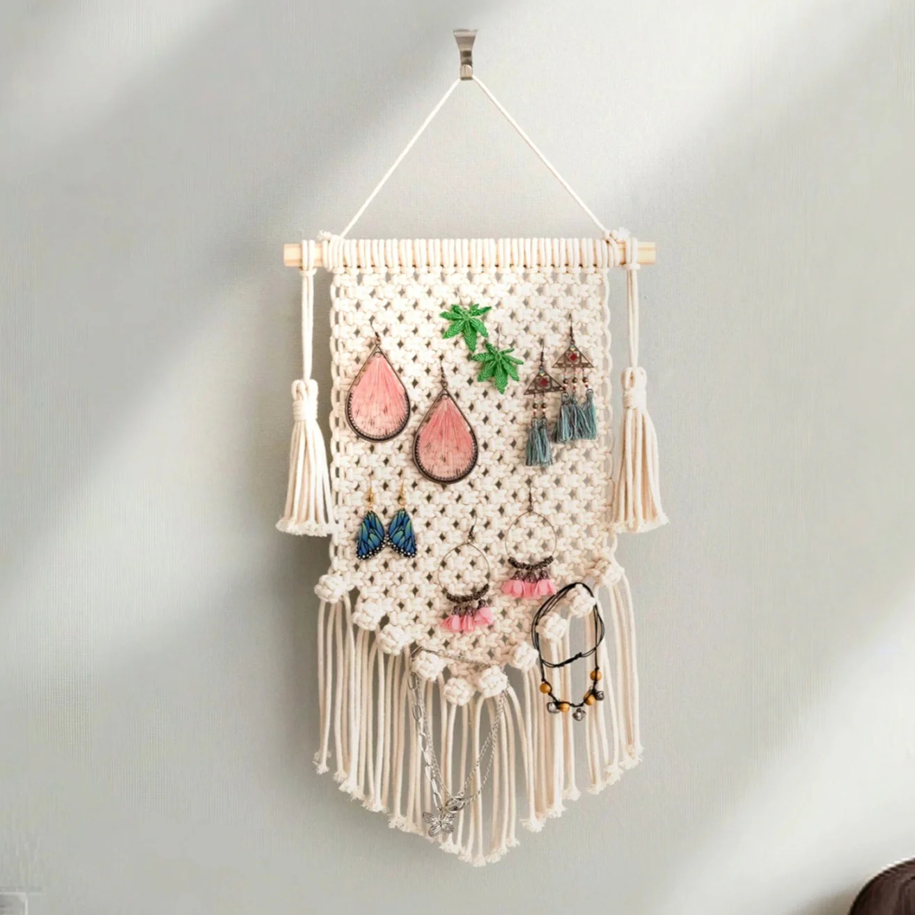 Boho Macrame Jewelry Hanger for Stylish Accessory Organization