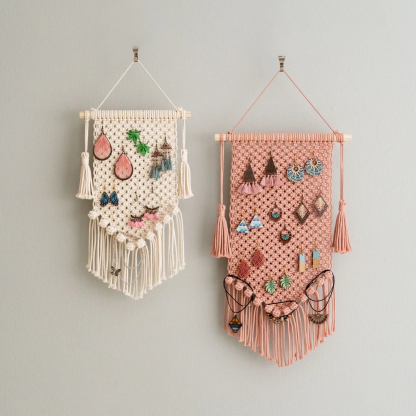 Boho Macrame Jewelry Hanger for Stylish Accessory Organization