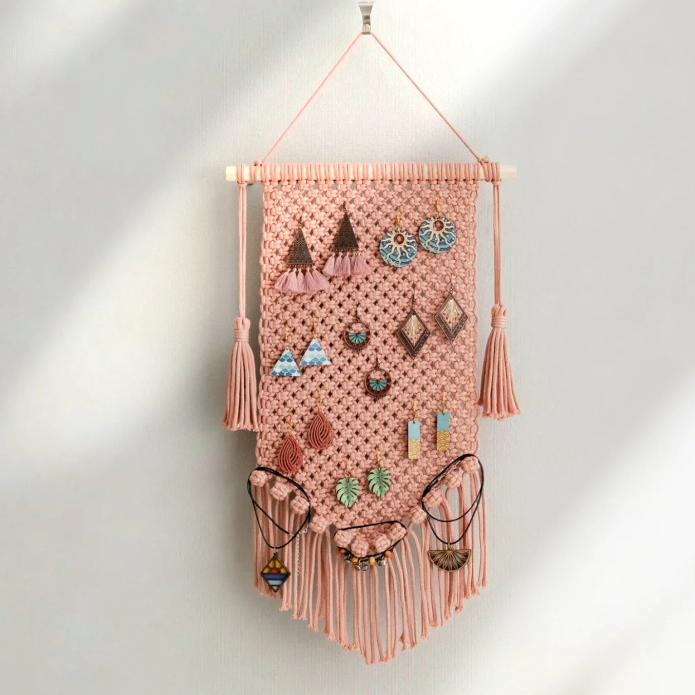 Boho Macrame Jewelry Hanger for Stylish Accessory Organization