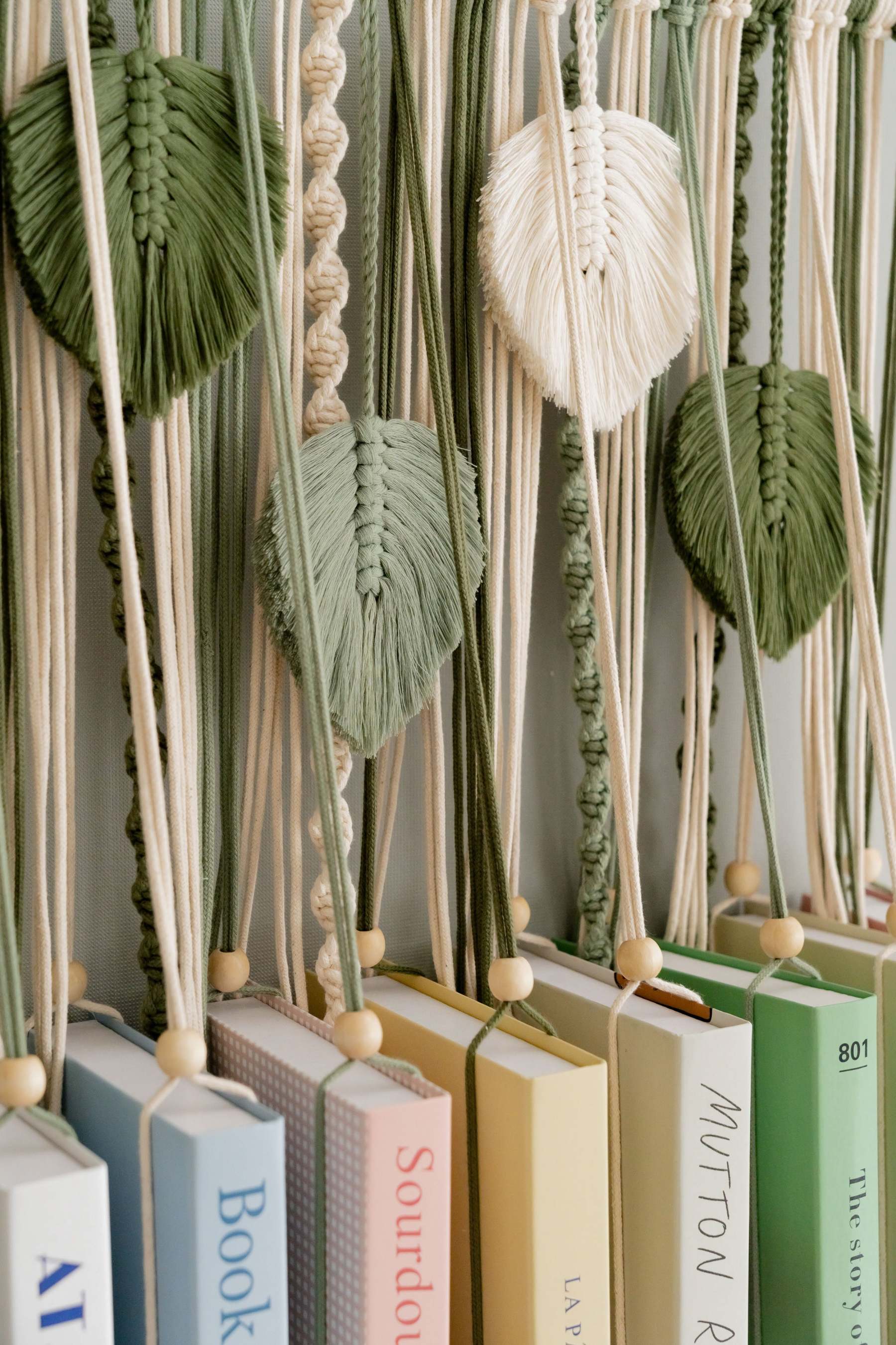 Macrame Leaves Bookshelf For Boho Wall Art And Mid Century Modern Decor