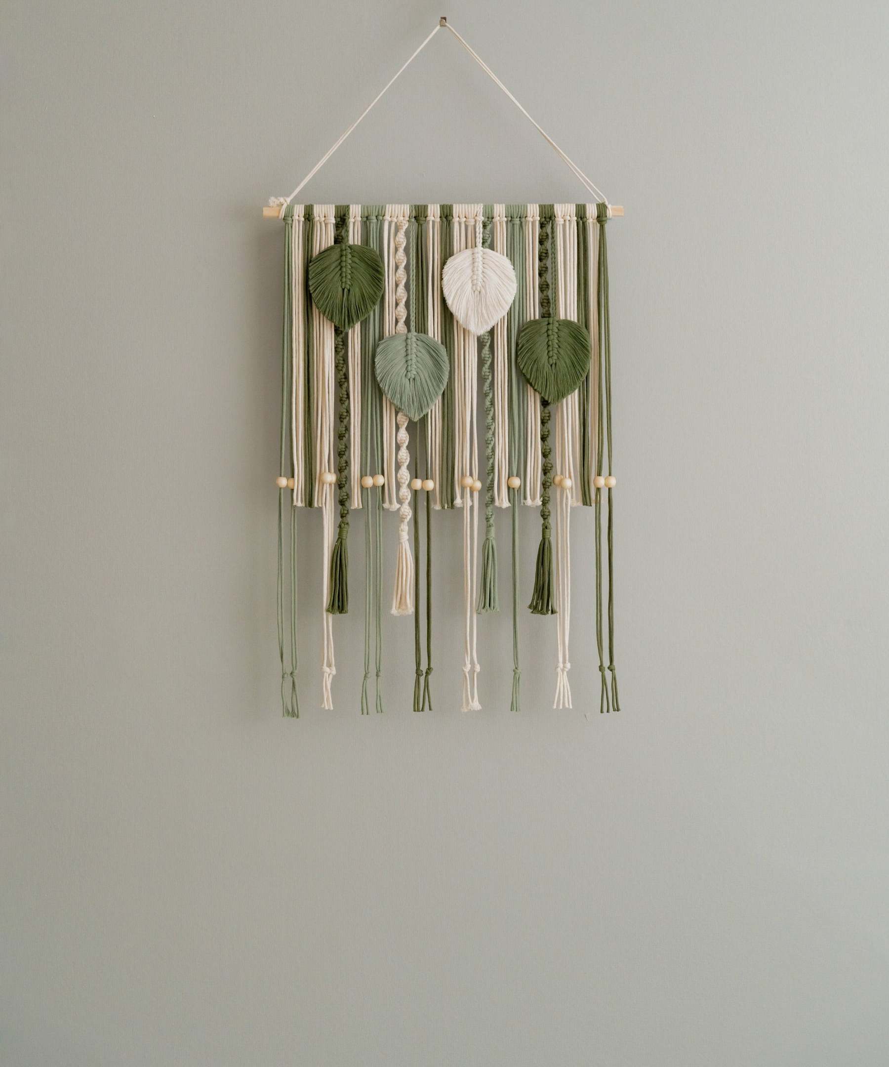 Macrame Leaves Bookshelf For Boho Wall Art And Mid Century Modern Decor