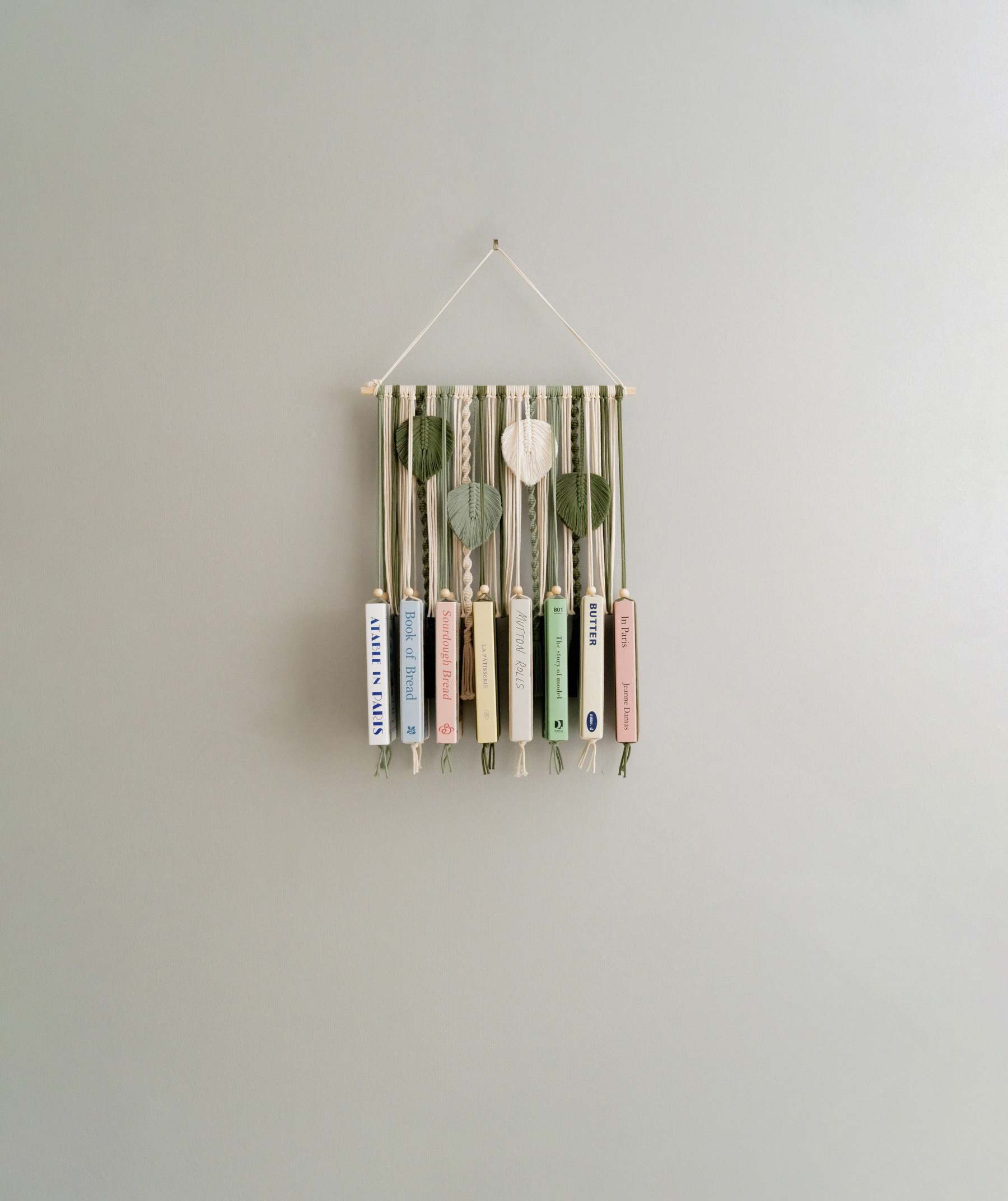 Macrame Leaves Bookshelf For Boho Wall Art And Mid Century Modern Decor