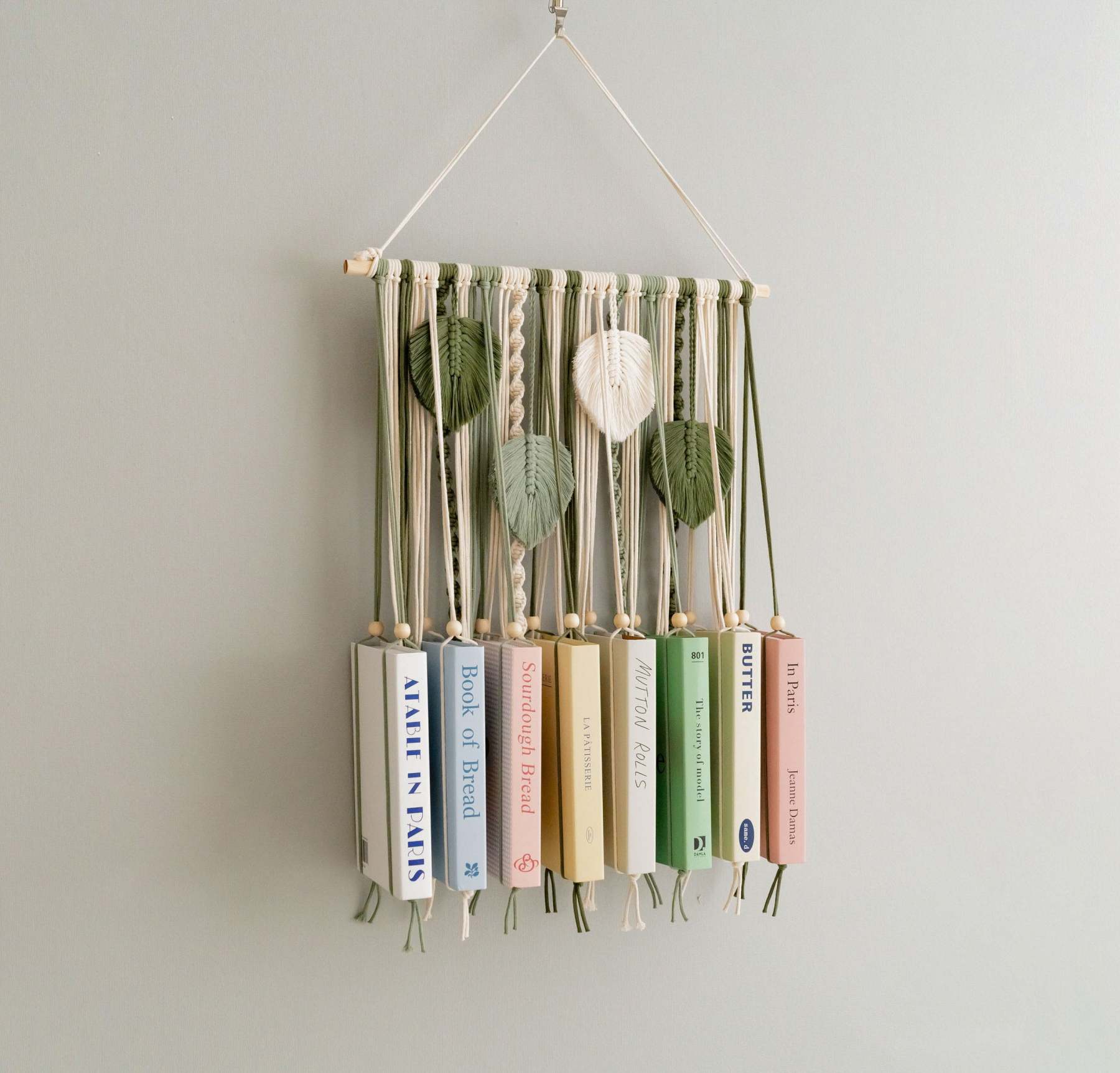 Macrame Leaves Bookshelf For Boho Wall Art And Mid Century Modern Decor