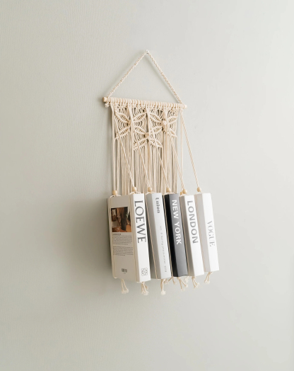 Macrame Book Holder for Boho Living Room Decor