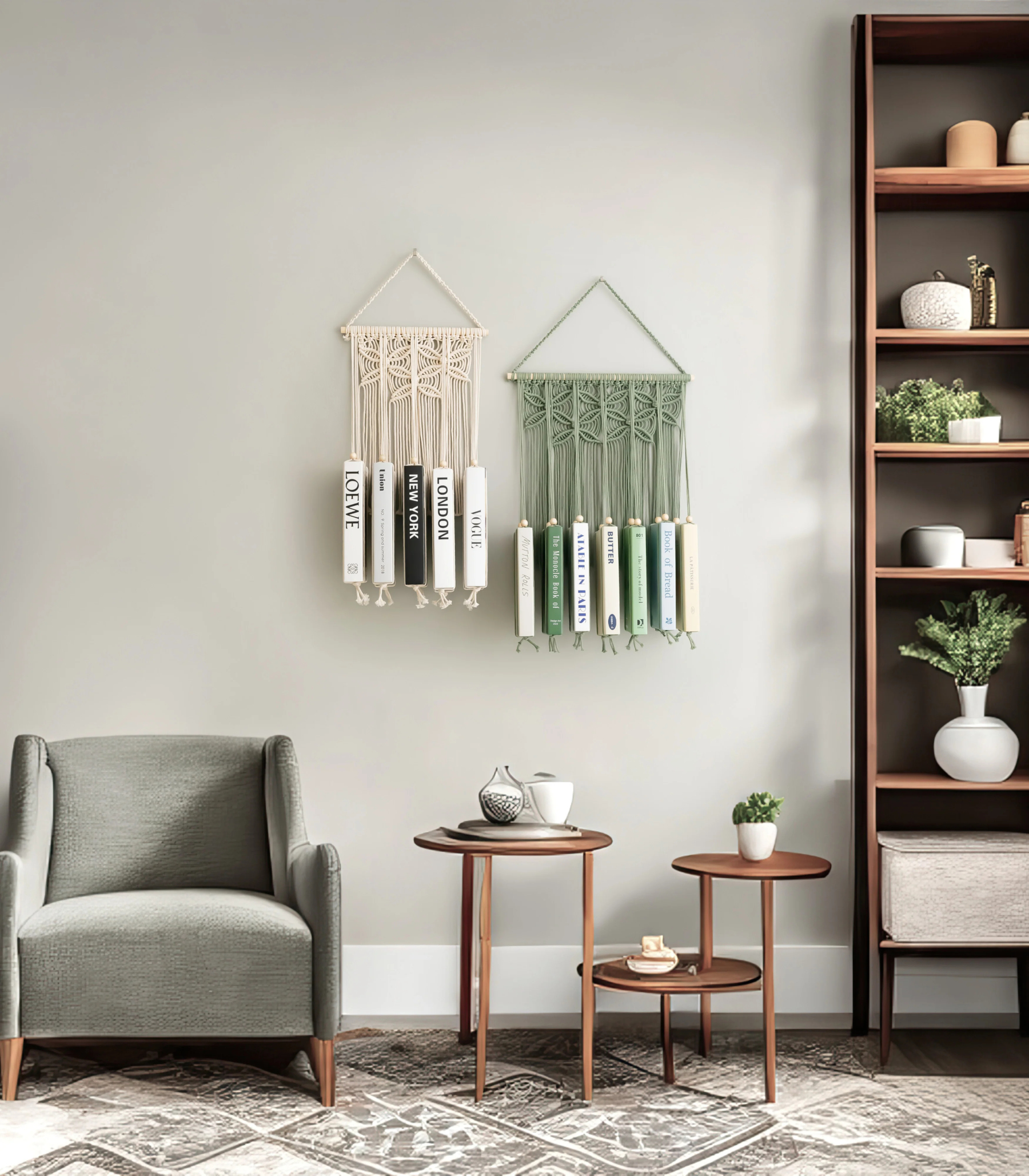 Macrame Book Holder for Boho Living Room Decor