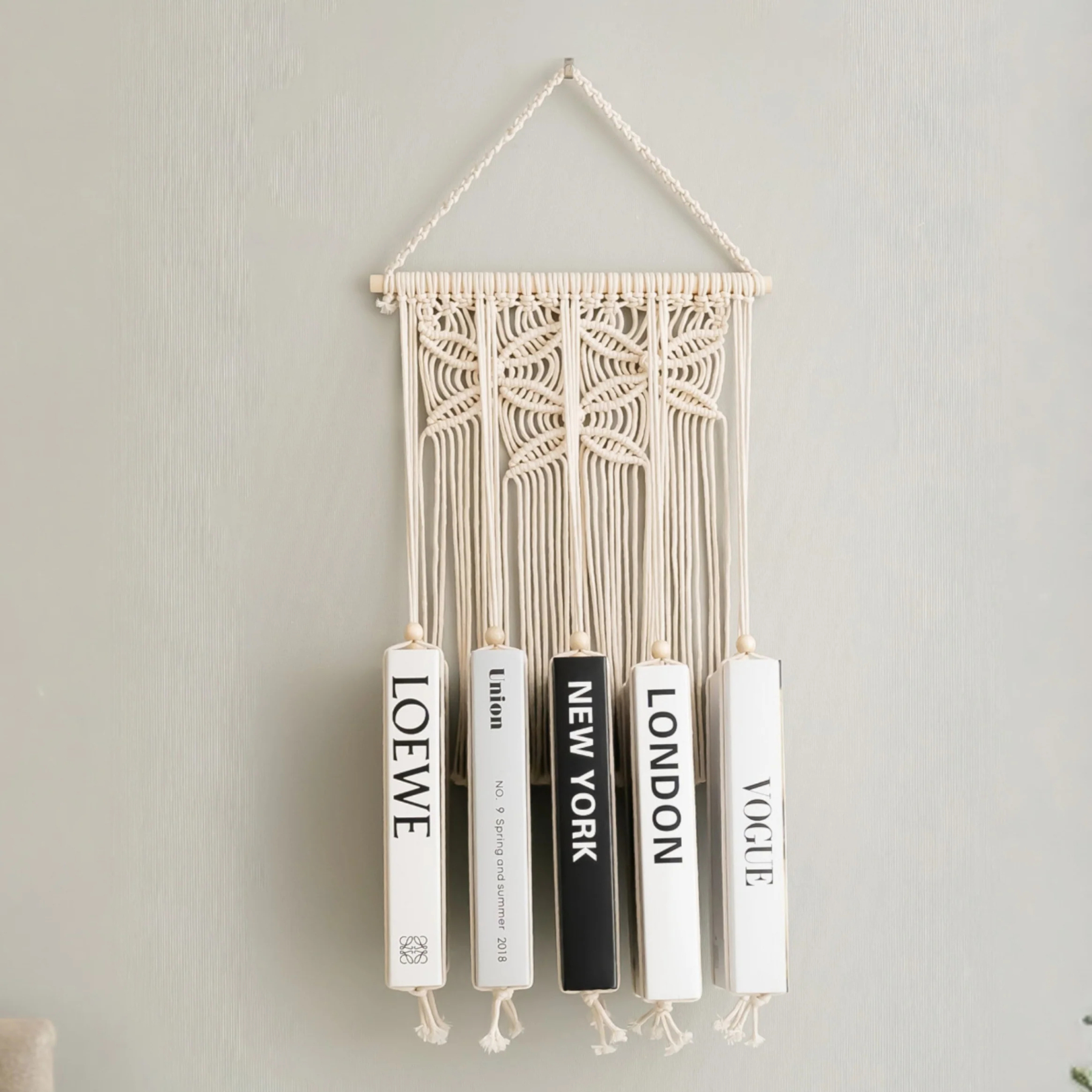 Macrame Book Holder for Boho Living Room Decor