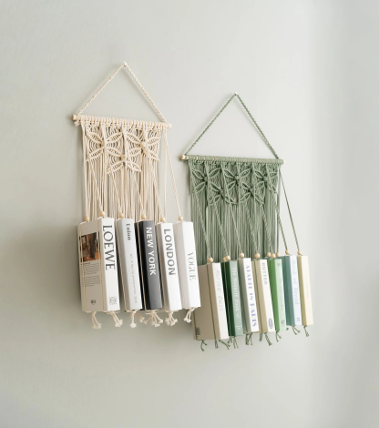 Macrame Book Holder for Boho Living Room Decor