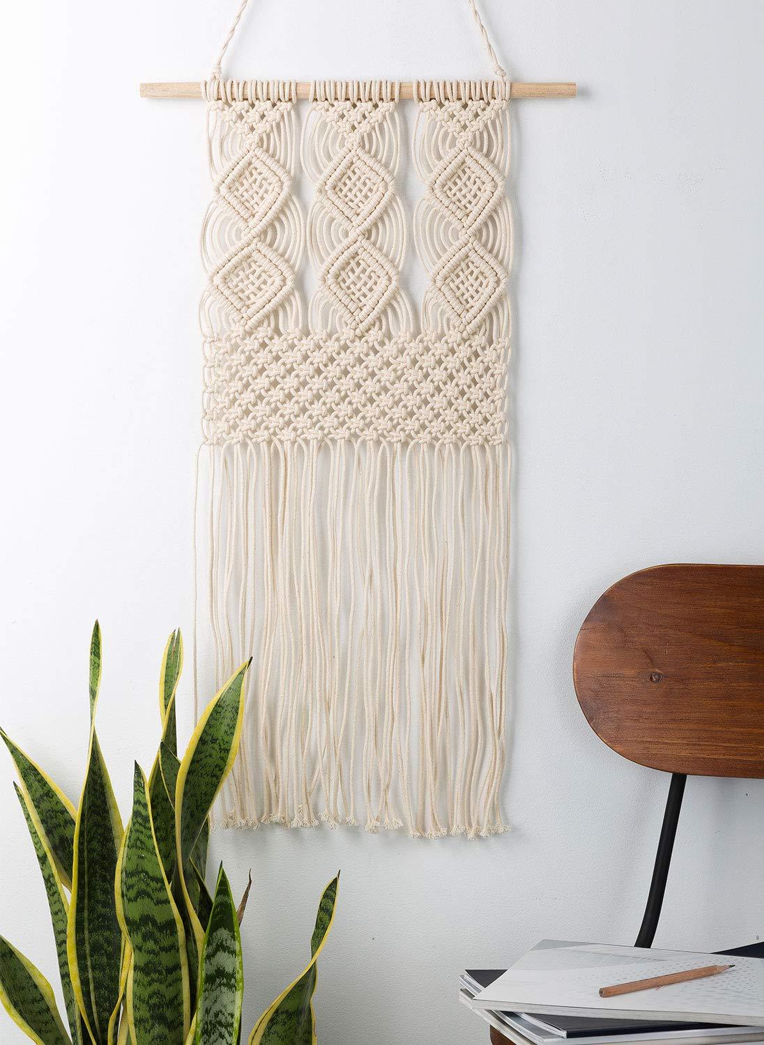 Macrame Wall Hanging Woven Tapestry Wall Decor Beige