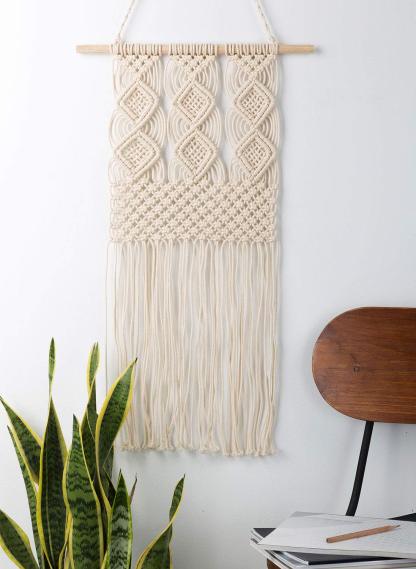 Macrame Wall Hanging Woven Tapestry Wall Decor Beige