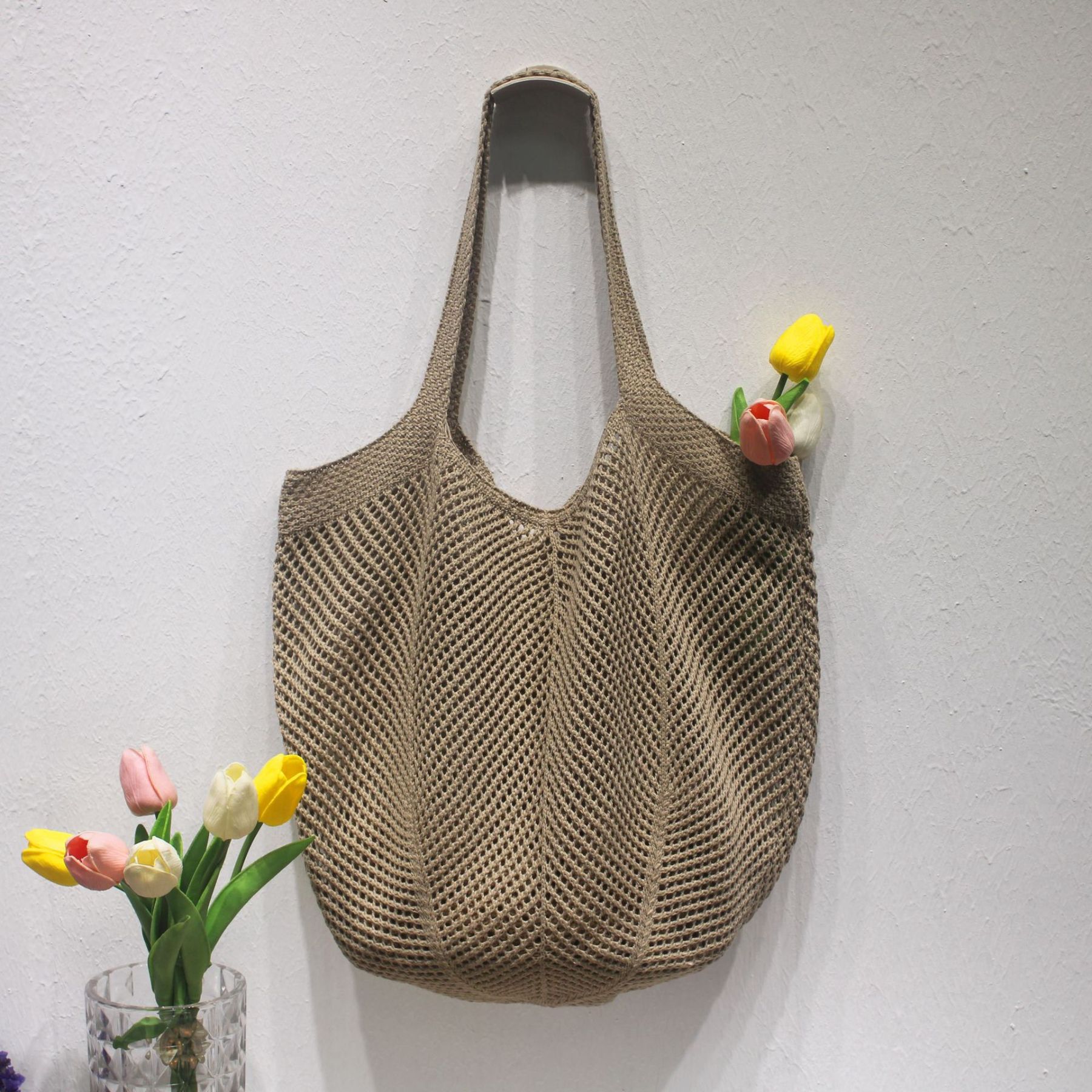 Tote Square Bag Crochet Handle Bag Crochet Bag Boho Bag Shoulder Bag Granny Square Beige Bag Valentine Gift Bag Valentines Gift Her