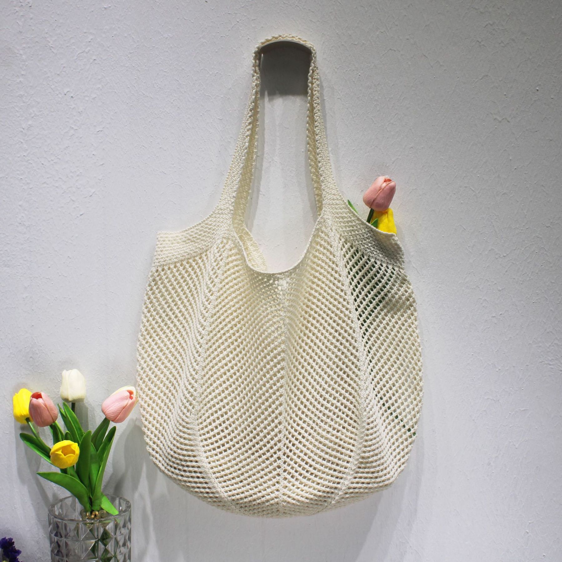 Tote Square Bag Crochet Handle Bag Crochet Bag Boho Bag Shoulder Bag Granny Square Beige Bag Valentine Gift Bag Valentines Gift Her