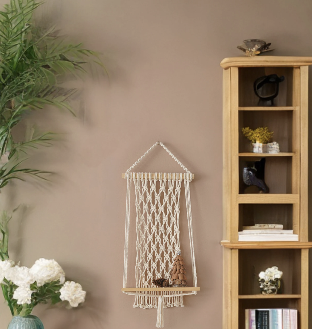 Macrame Shelves, Wood Shelf, Indoor Plant Shelf, Living Room Decor, Shelf For Plants, Handmade Macrame, Wall Mount Shelves