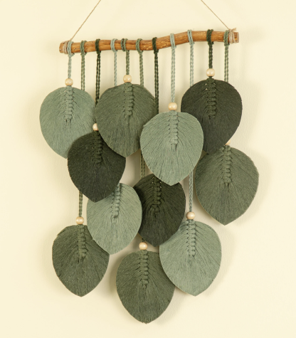Macrame Leaves Wall Art, Hanging Art for Home, Leaf Over Bed Art, Abstract Shape Wall Decor, Plant Earthy Decor, Boho Decor Green Macrame
