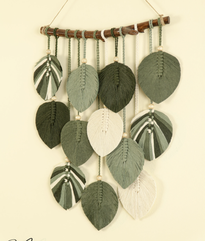 Macrame Leaves Wall Art, Hanging Art for Home, Leaf Over Bed Art, Abstract Shape Wall Decor, Plant Earthy Decor, Boho Decor Green Macrame