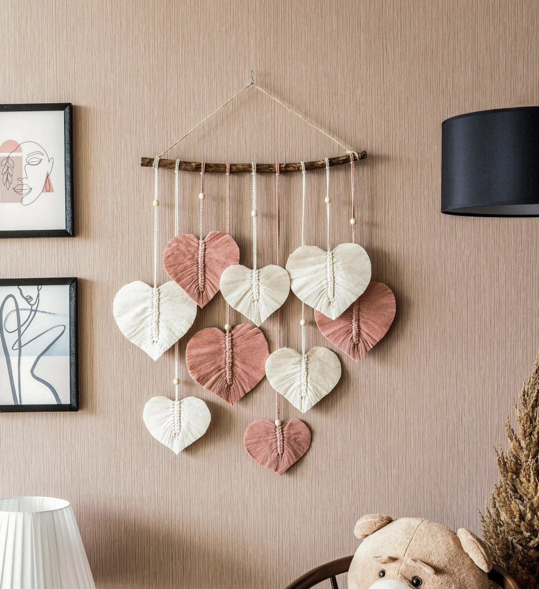 Heart Macrame Wall Hanging, Heart Wall Art, Macrame Leaf Feather, Valentine Decor, Gift For Her, Love Couple Gift, First Mothers Day