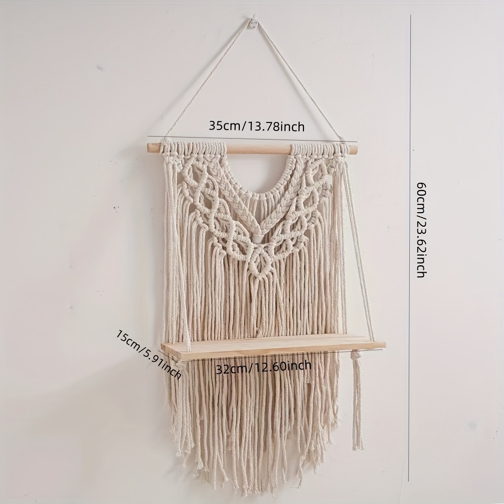 Bohemian Handwoven Cotton Rope Floating Shelf Single Tier Macrame Wall Hanging Storage Rack