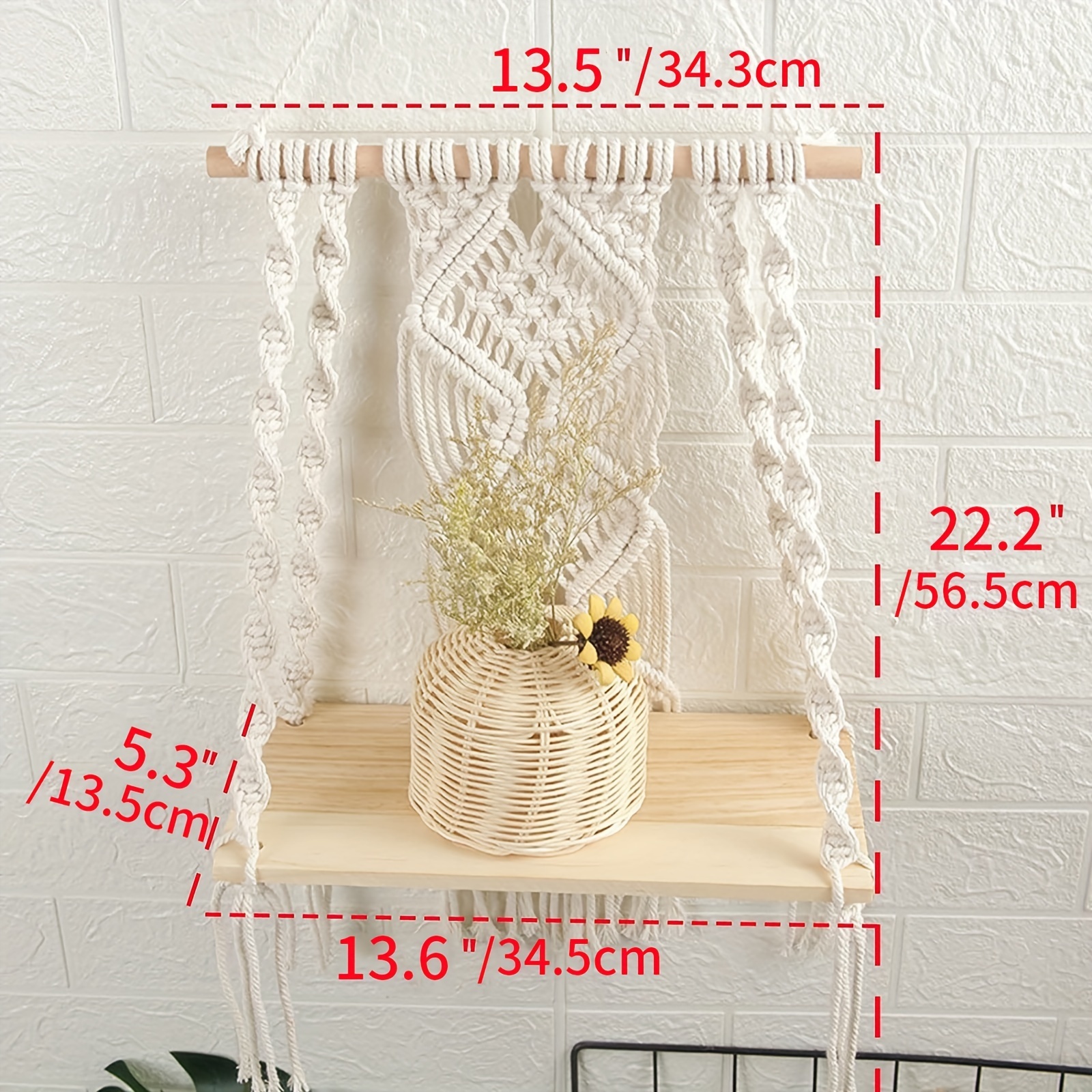 Boho Macrame Wall Shelf, Wall Hanging Storage Shelf, Tassel Woven Macrame Wall Shelf