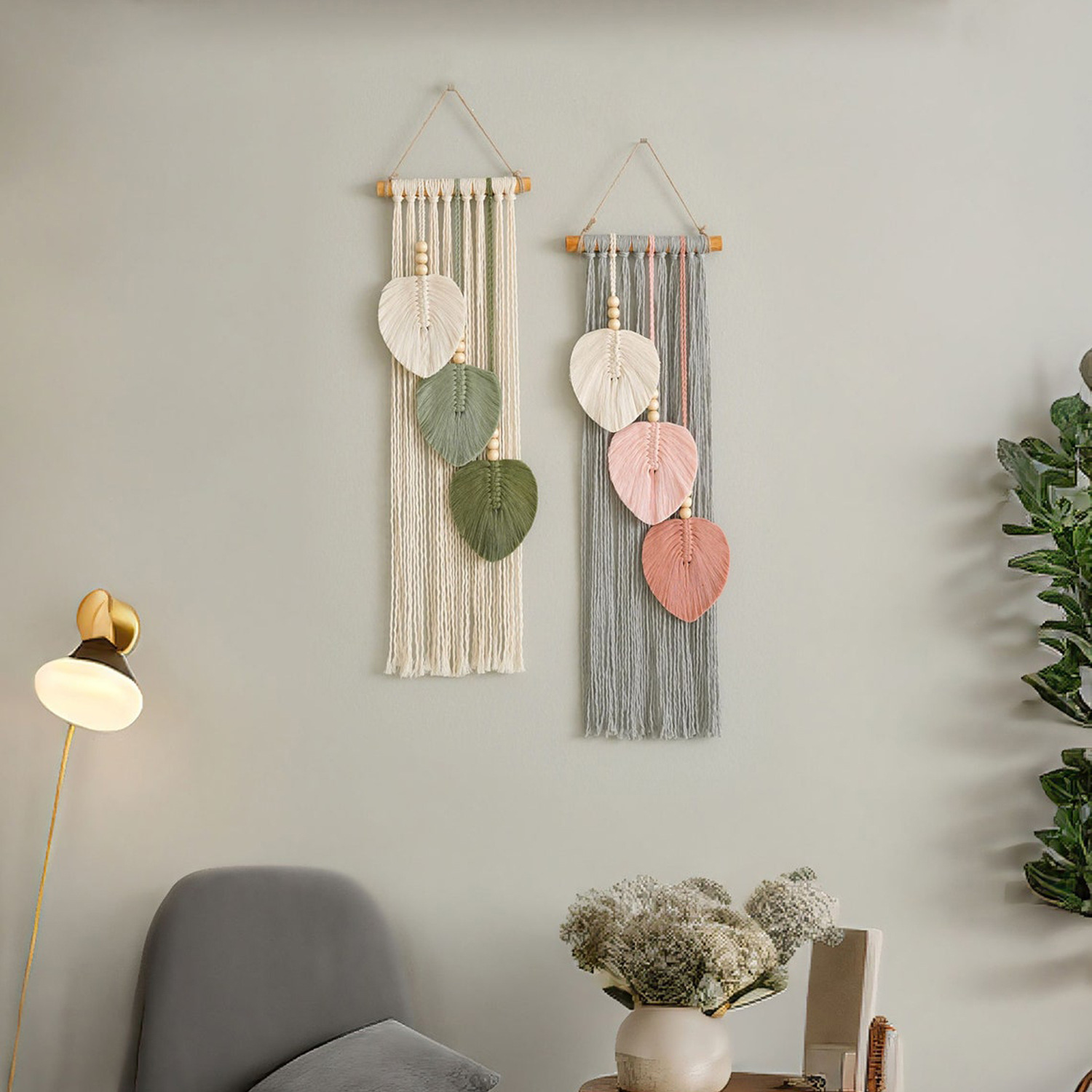 Creative Bohemian Handmade Woven Cotton Rope And Leaf Tapestry Home Wall For Decoration