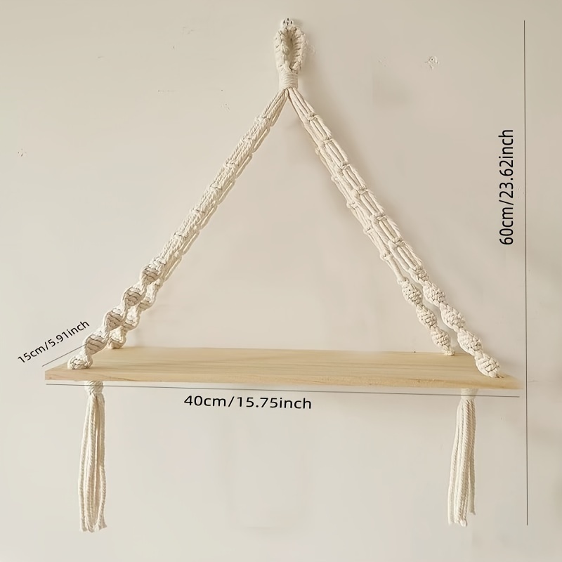 Wall Hanging Floating Shelf, Boho Macrame Wooden Shelf, Wall Hanging Storage Display Rack