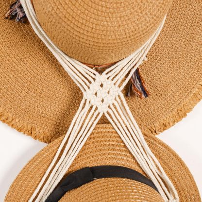 Cowboy Hat Hangers Macrame Hat Racks for Wall 2 Pcs One Hole Hand Weaving Boho Hat Organizer Hanging Display Western Decor