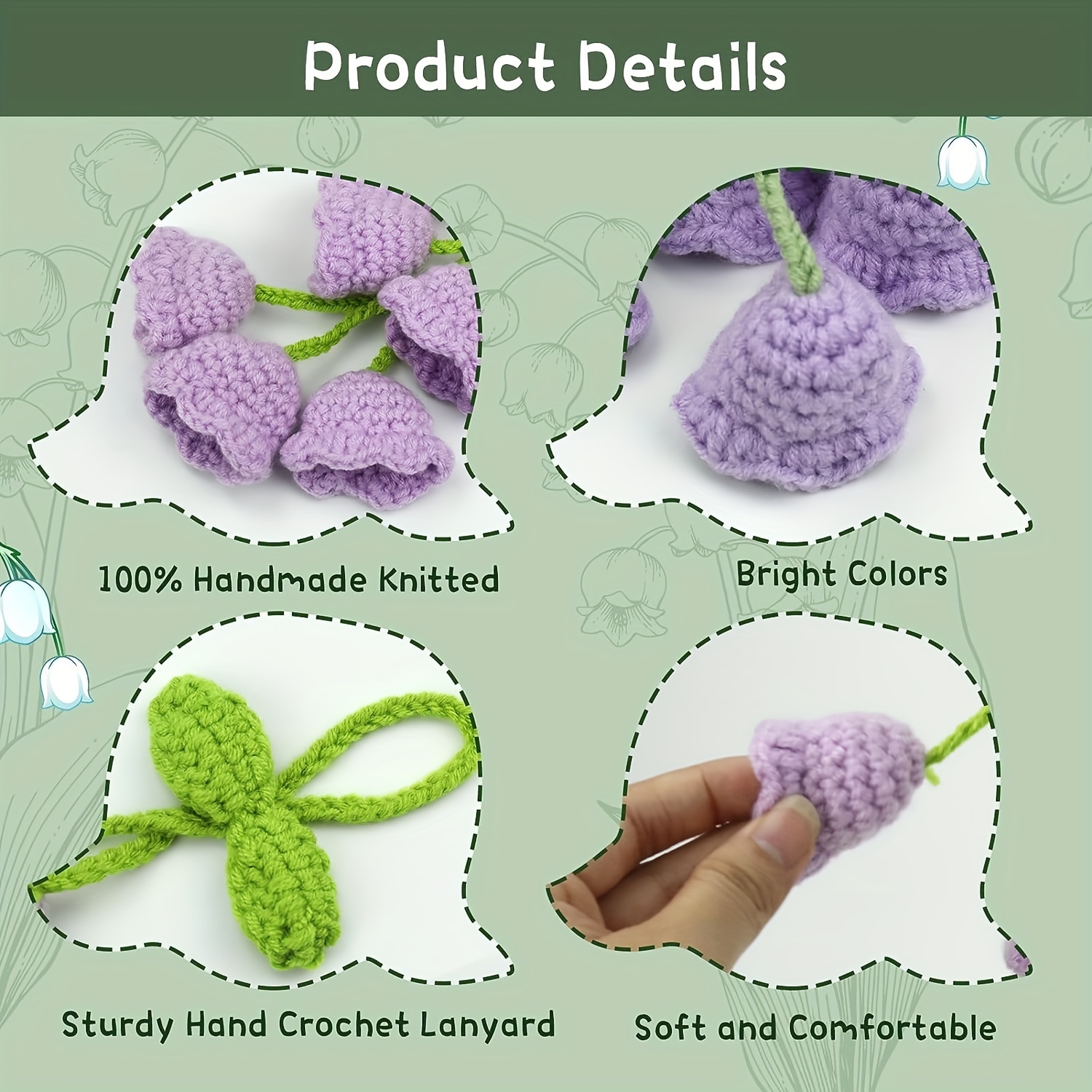 Boho Handmade Crochet Hanging Basket, Crochet Lily Of The Valley Flower Car Accessories