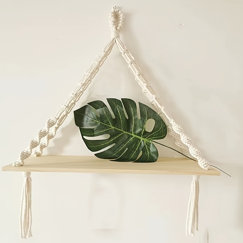 Wall Hanging Floating Shelf, Boho Macrame Wooden Shelf, Wall Hanging Storage Display Rack