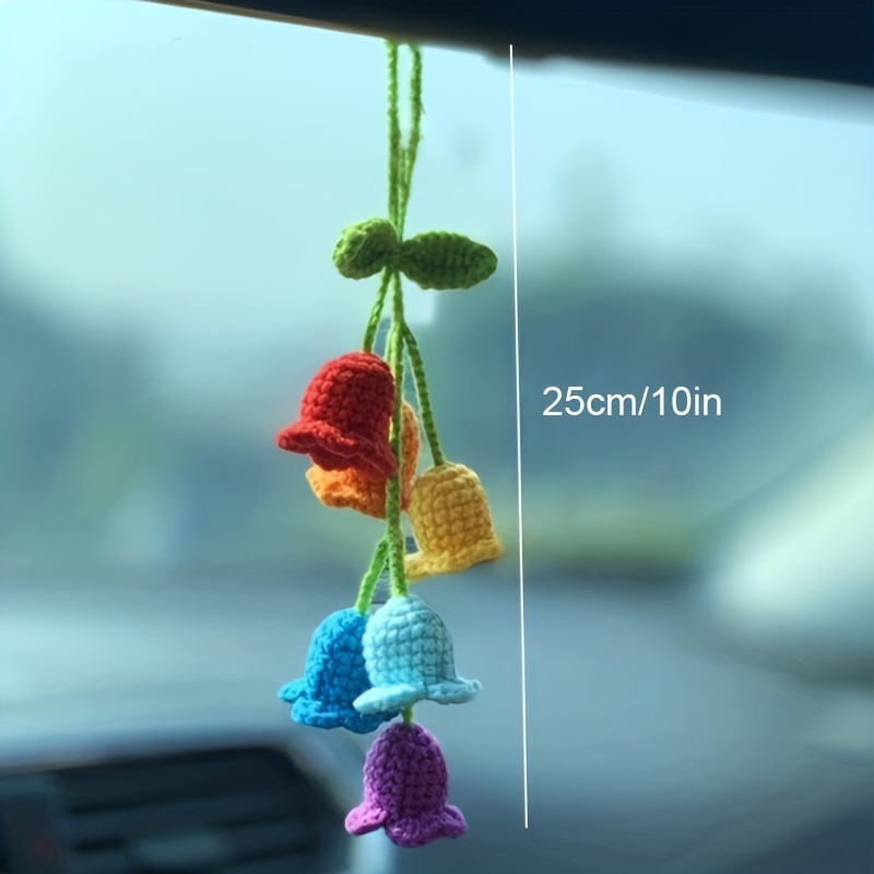 Boho Handmade Crochet Hanging Basket, Crochet Lily Of The Valley Flower Car Accessories