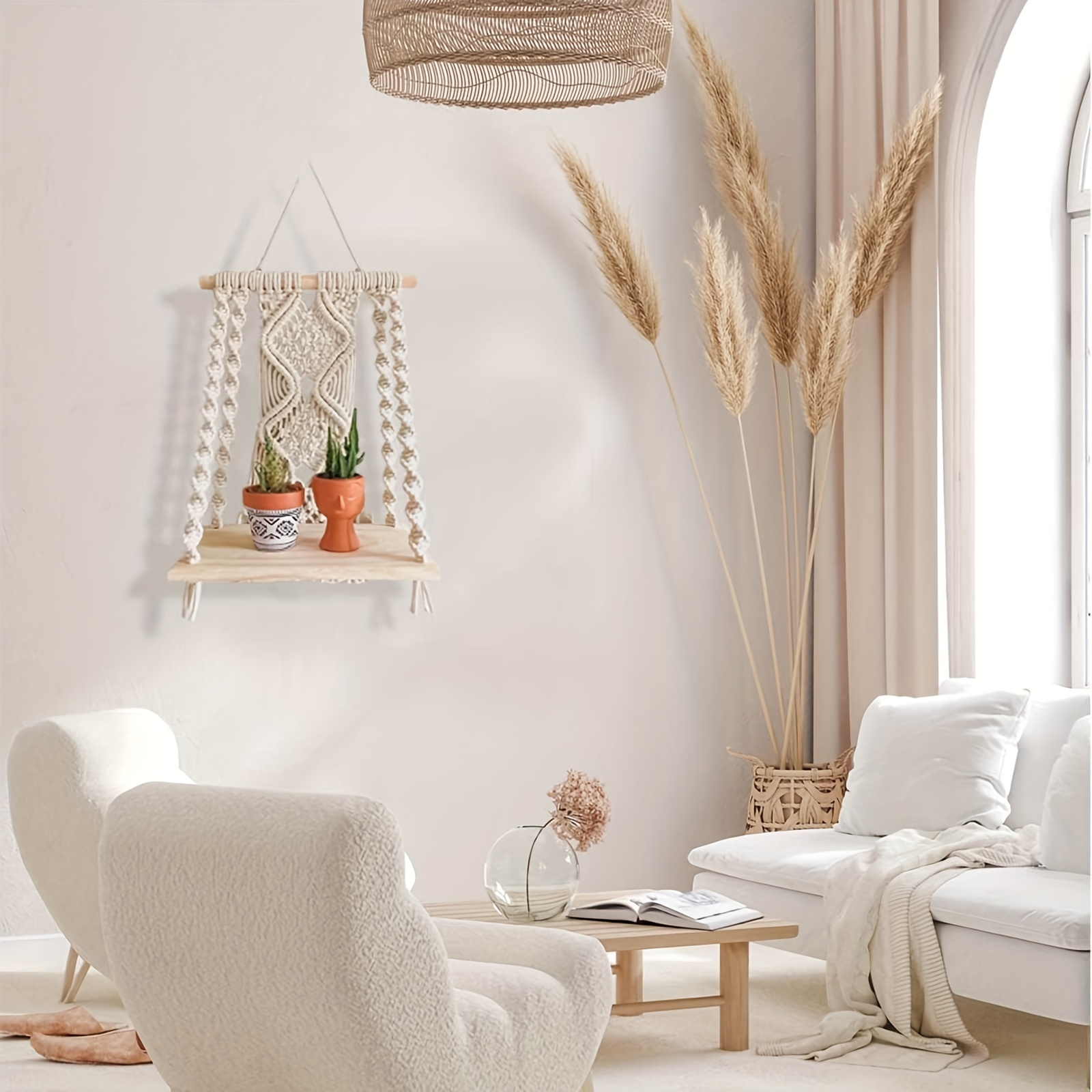 Boho Macrame Wall Shelf, Wall Hanging Storage Shelf, Tassel Woven Macrame Wall Shelf