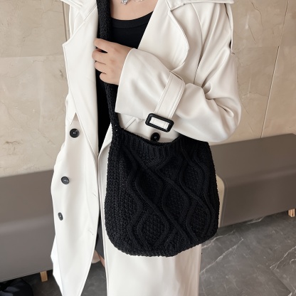 Literary Crochet Shoulder Bag, Women's Simple Woven Handbag, Large Capacity Shopping Bag