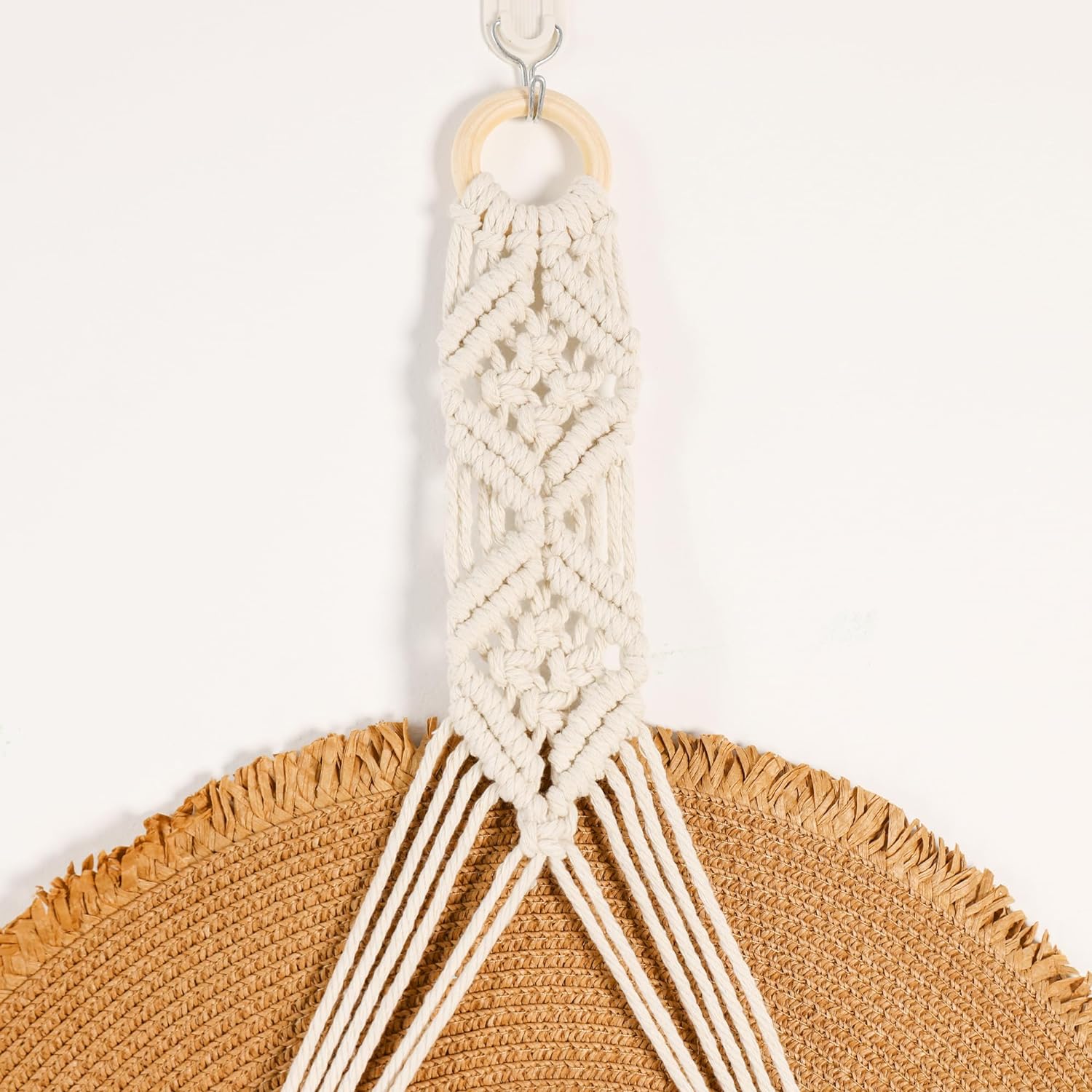 Cowboy Hat Hangers Macrame Hat Racks for Wall 2 Pcs One Hole Hand Weaving Boho Hat Organizer Hanging Display Western Decor