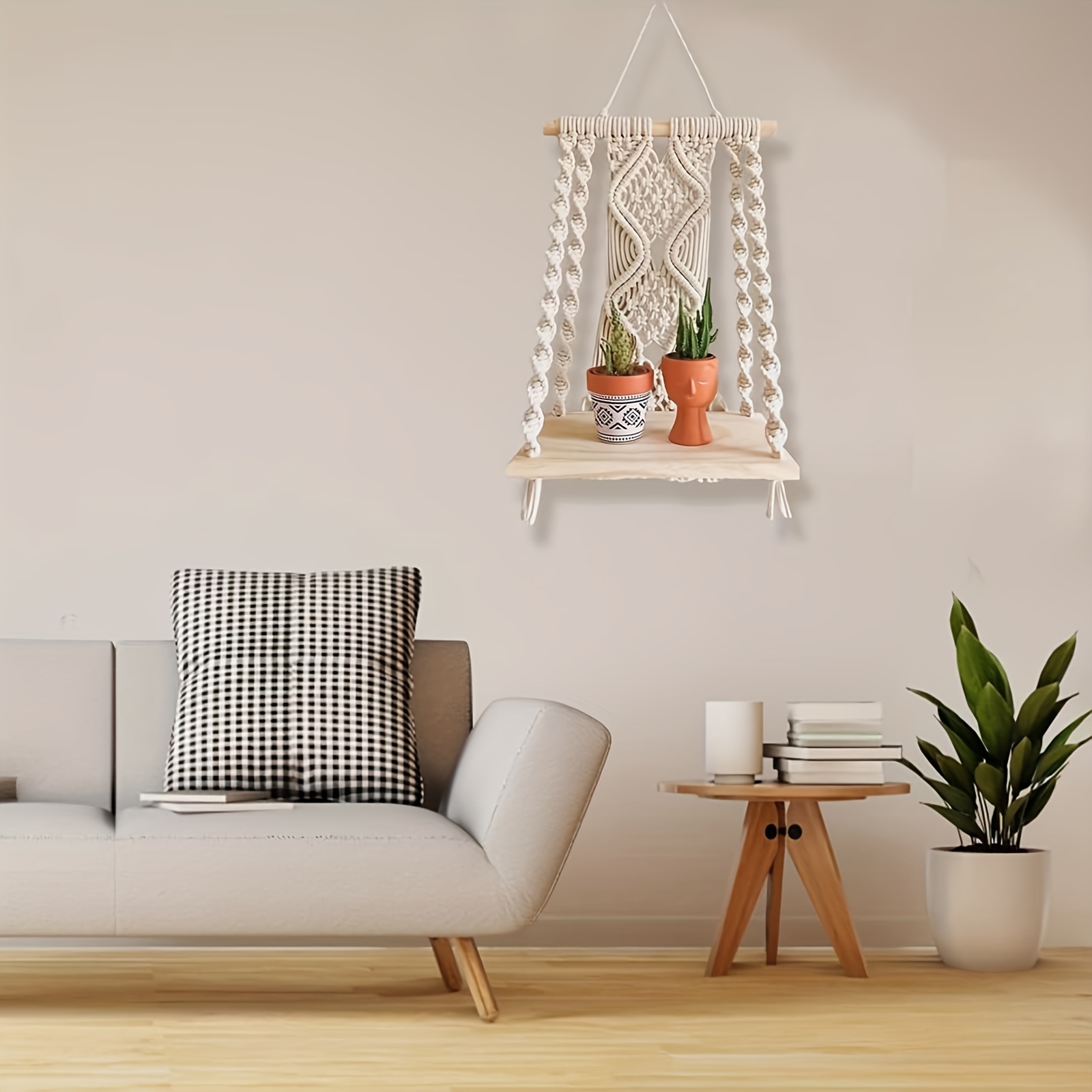 Boho Macrame Wall Shelf, Wall Hanging Storage Shelf, Tassel Woven Macrame Wall Shelf