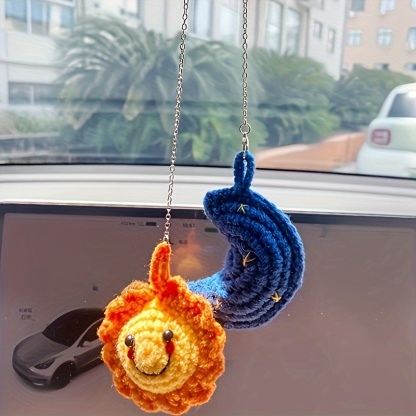 Hand Woven Moon And Sun Car Decoration, Home Backpack, Phone Case Decoration