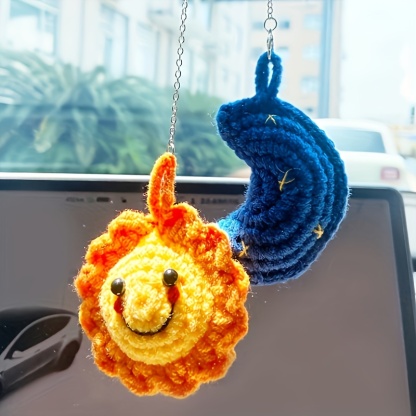 Hand Woven Moon And Sun Car Decoration, Home Backpack, Phone Case Decoration