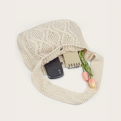 Literary Crochet Shoulder Bag, Women's Simple Woven Handbag, Large Capacity Shopping Bag