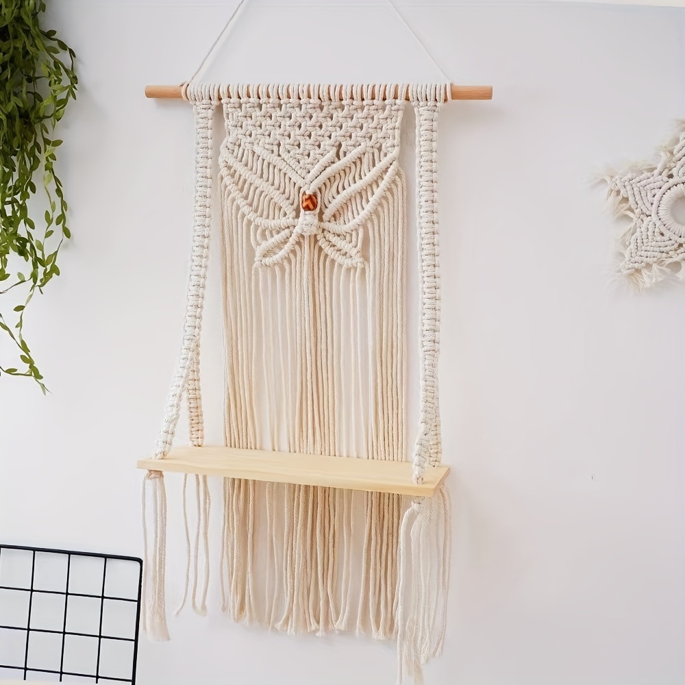 Boho Butterfly Type Storage Shelf Handwoven Suspended Shelf Tapestry Wall Hanging Organizer Rack