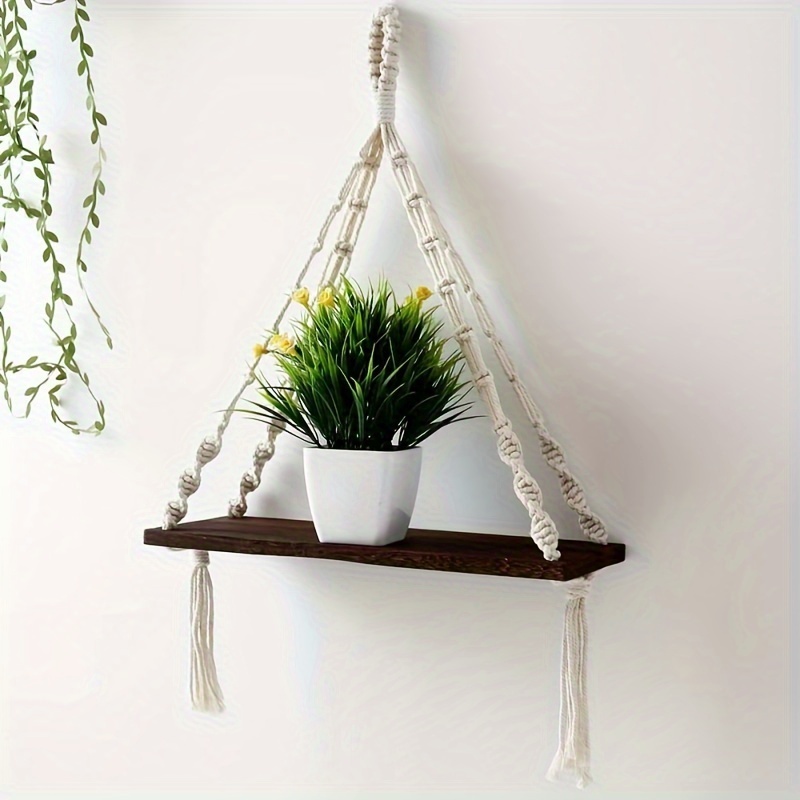 Wall Hanging Floating Shelf, Boho Macrame Wooden Shelf, Wall Hanging Storage Display Rack