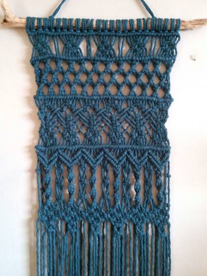 Macramé Wall Hanging Long MacrameTeal Macramé Elegant Macramé Narrow Tapestry Bohemian Wall Decor