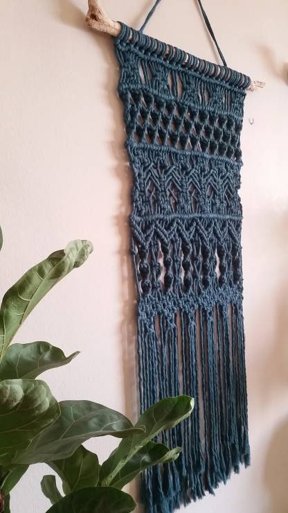 Macramé Wall Hanging Long MacrameTeal Macramé Elegant Macramé Narrow Tapestry Bohemian Wall Decor