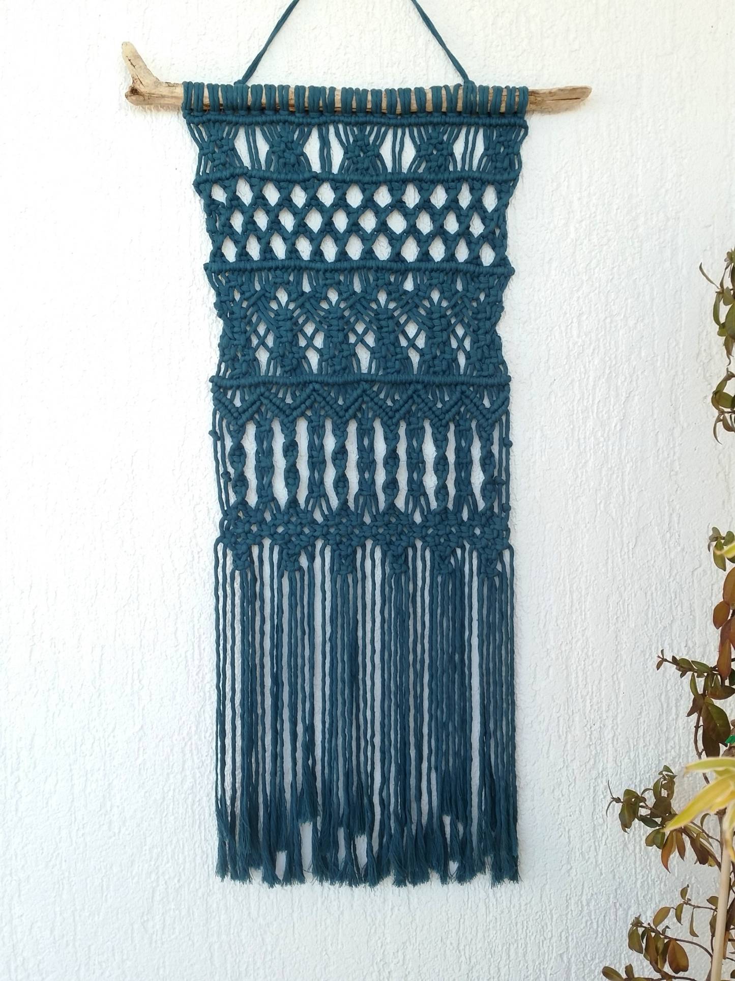 Macramé Wall Hanging Long MacrameTeal Macramé Elegant Macramé Narrow Tapestry Bohemian Wall Decor