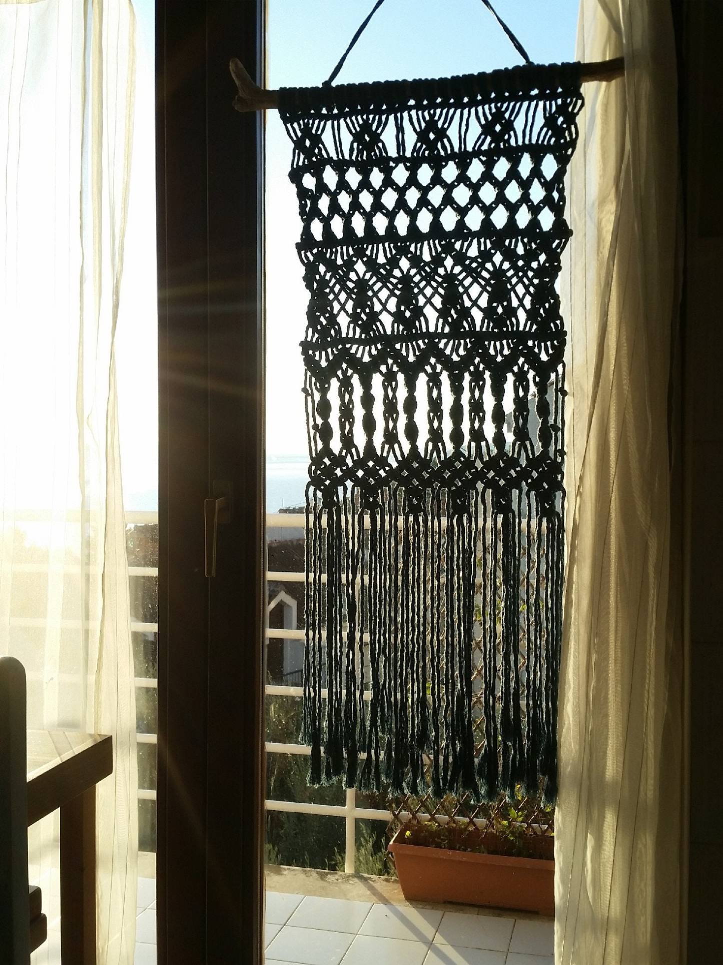 Macramé Wall Hanging Long MacrameTeal Macramé Elegant Macramé Narrow Tapestry Bohemian Wall Decor