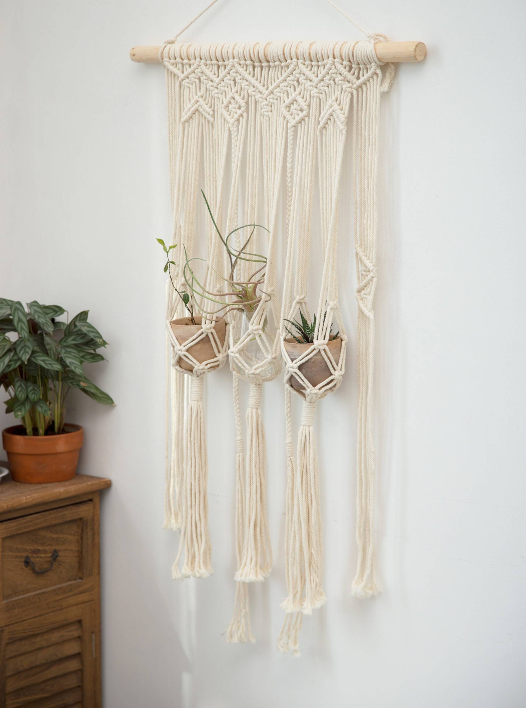 Macrame wall hanging Macrame plant hanger Triple rope hanging planter Wall planter woven tapestry Boho bedroom, nursery decor Gifts for her