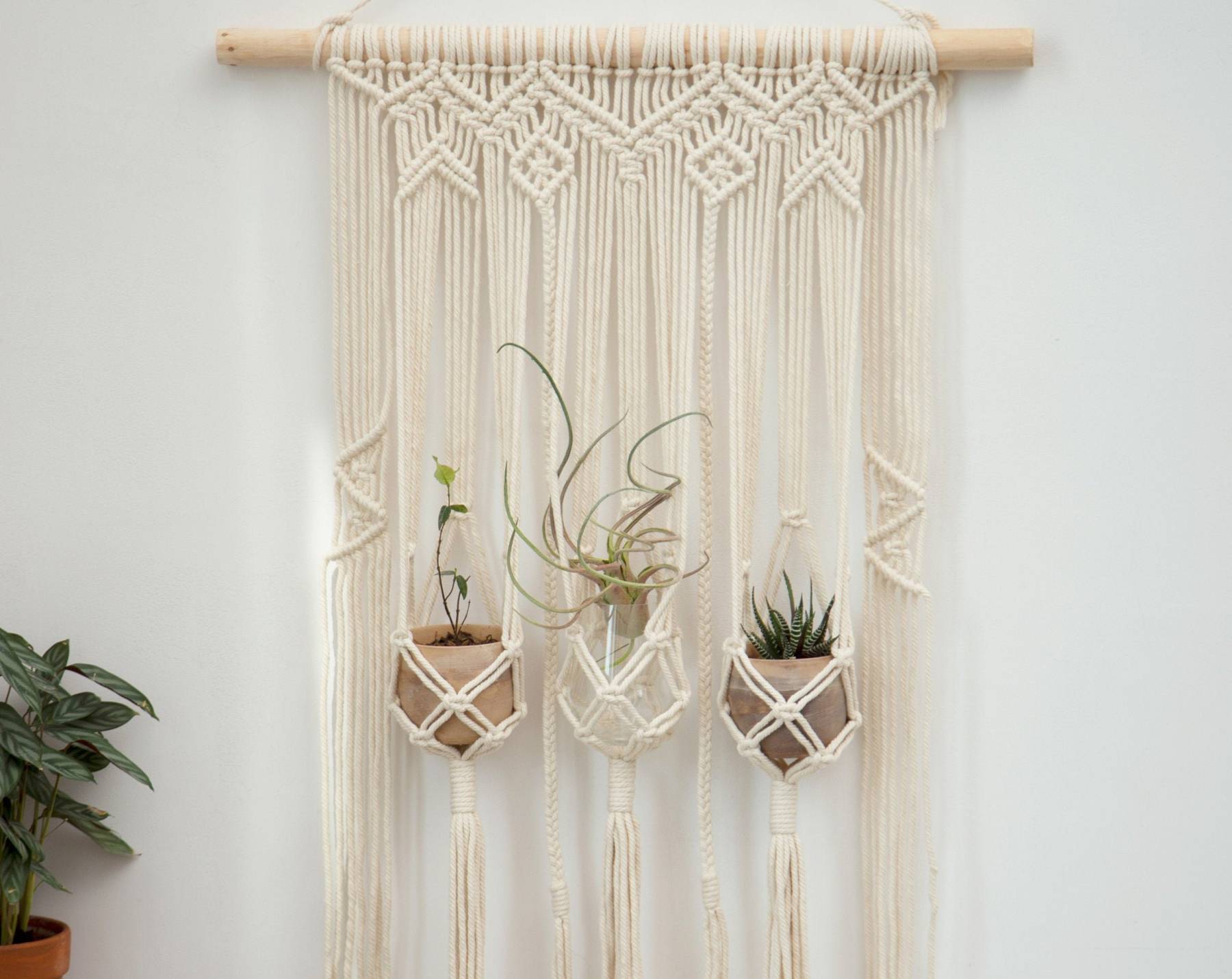 Macrame wall hanging Macrame plant hanger Triple rope hanging planter Wall planter woven tapestry Boho bedroom, nursery decor Gifts for her