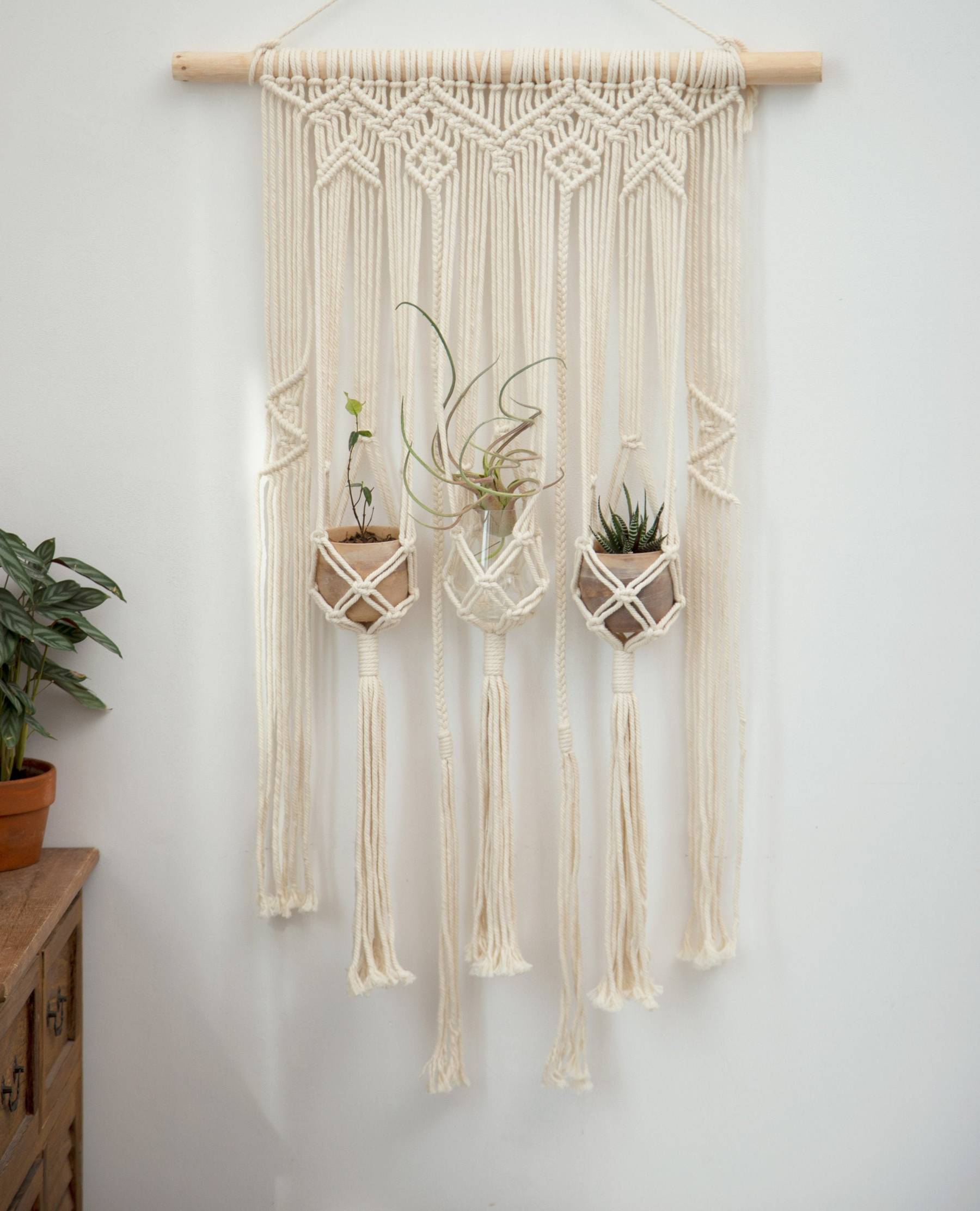 Macrame wall hanging Macrame plant hanger Triple rope hanging planter 