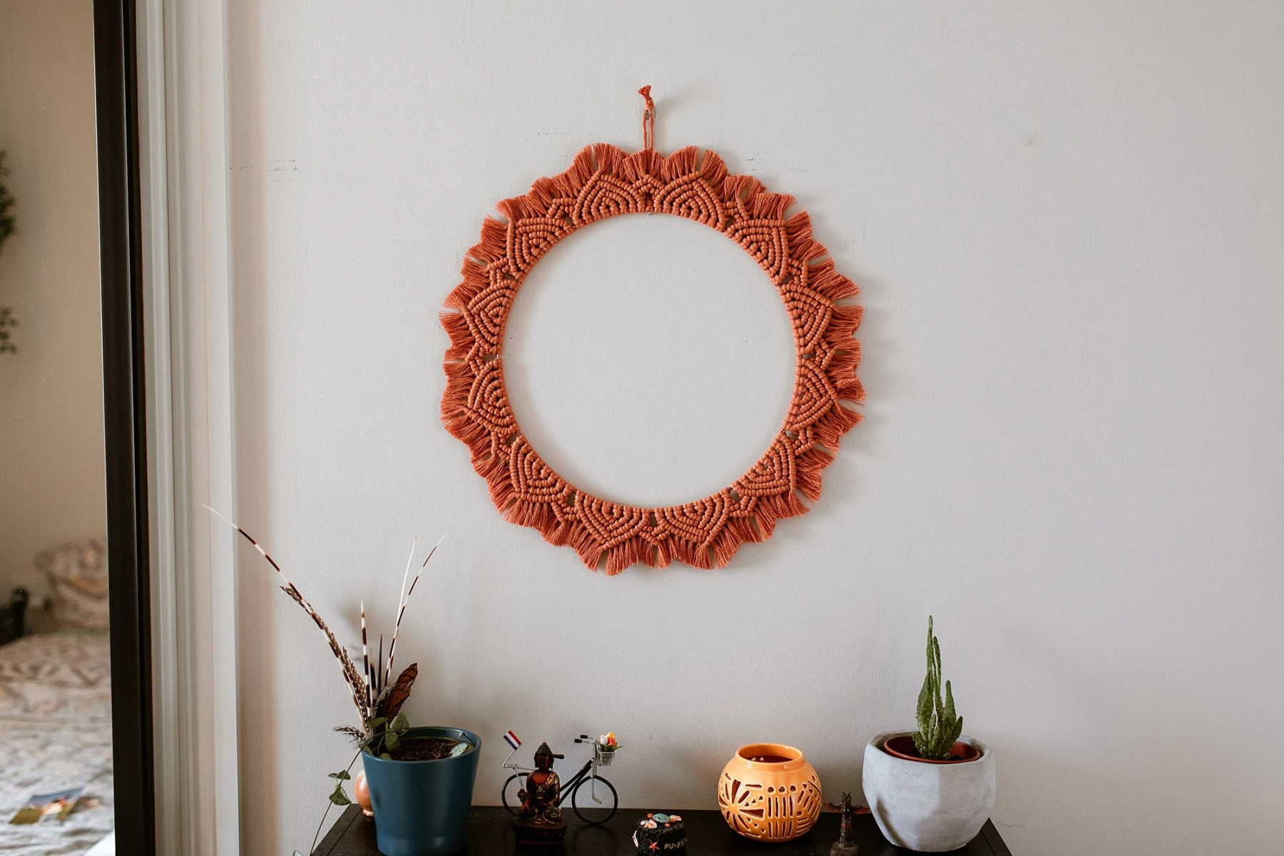 Macrame Mandala Boho Home Decor Minimalist Spring Summer Indoor Wreath Sunburst Hoop Wall Hanging