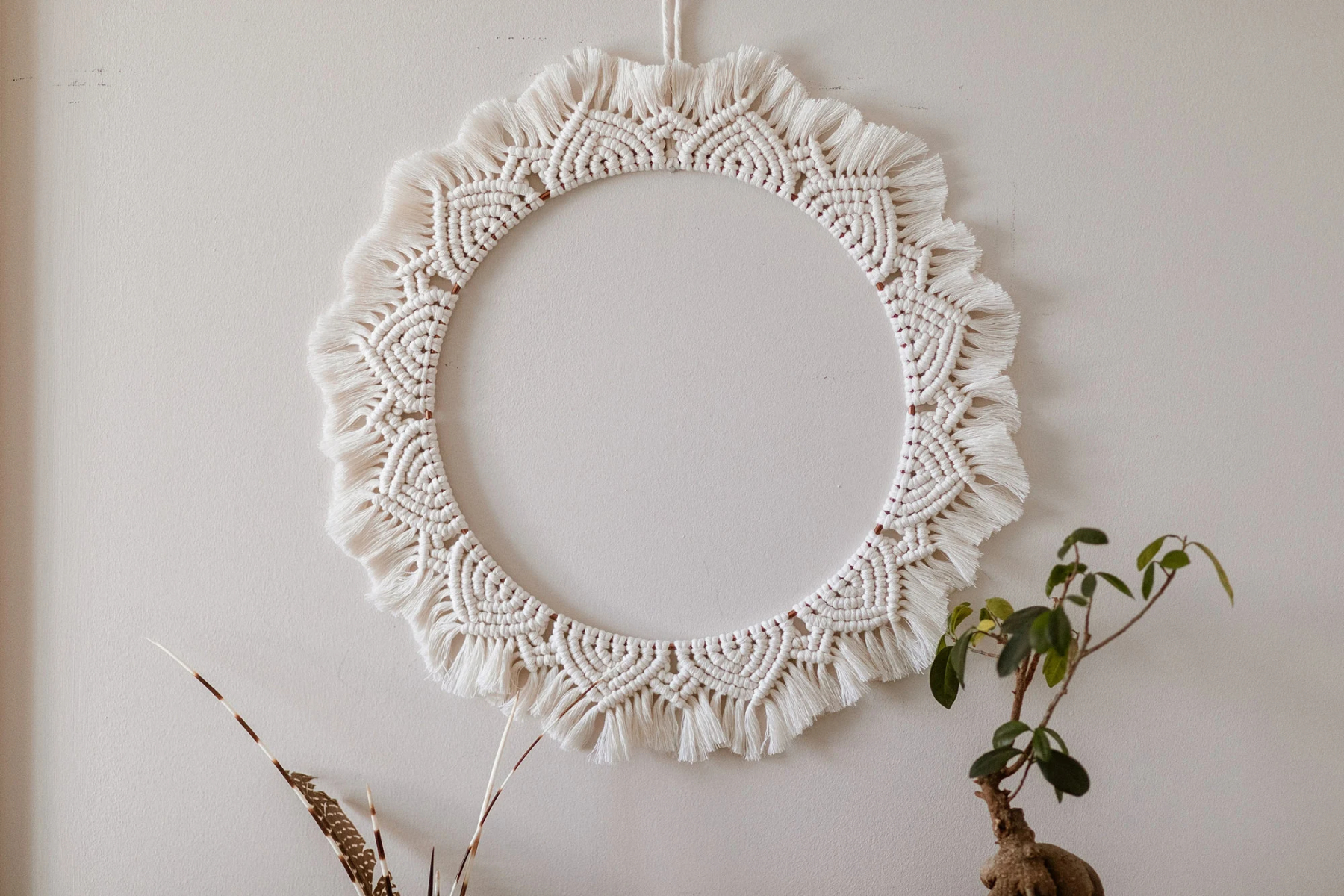 Macrame Mandala Boho Home Decor Minimalist Spring Summer Indoor Wreath Sunburst Hoop Wall Hanging