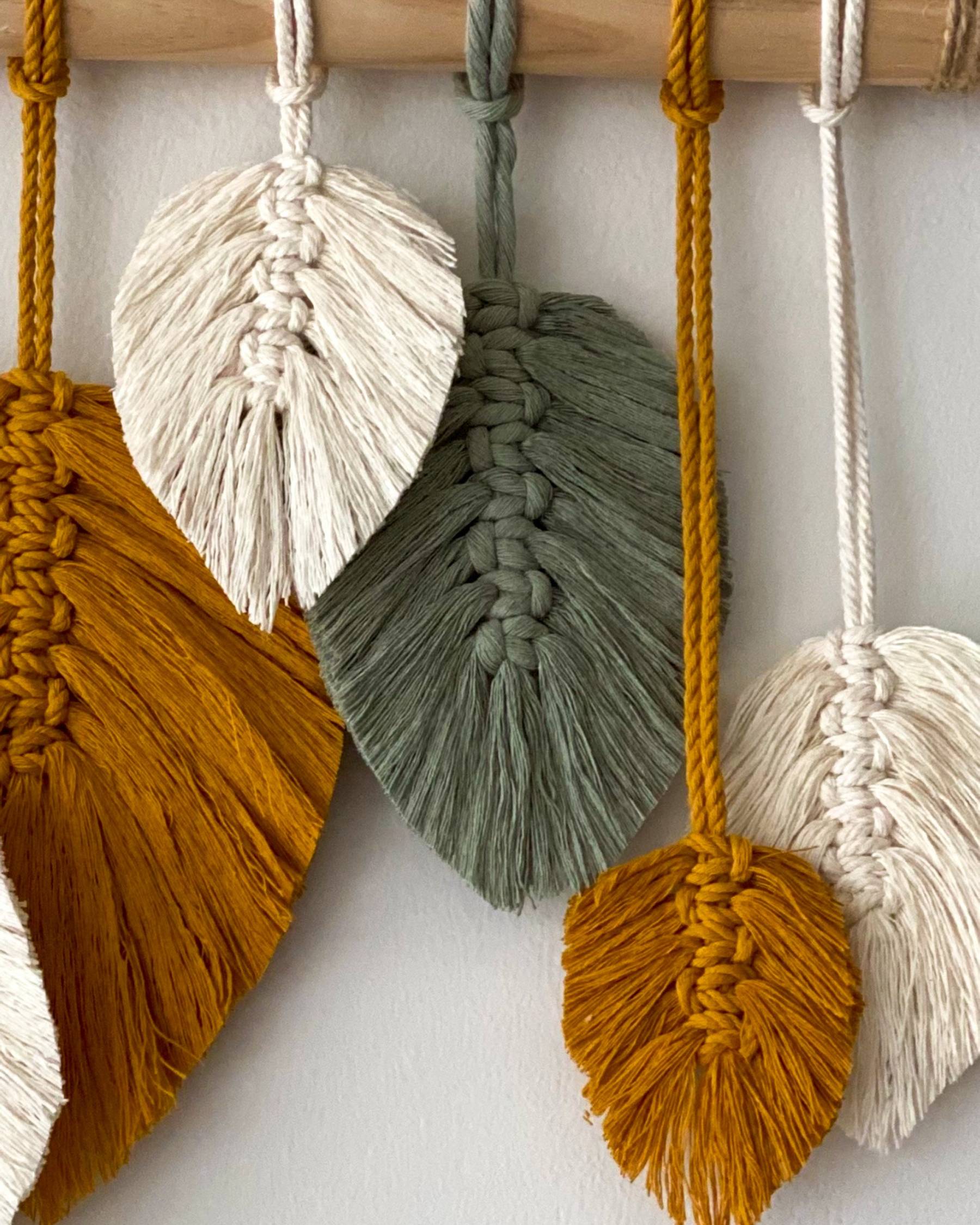 Handmade macrame feathers wall hanging Macrame leaf wall hanger Hanging feathers Home decor Bohemian decoration Wall tapestry hanger