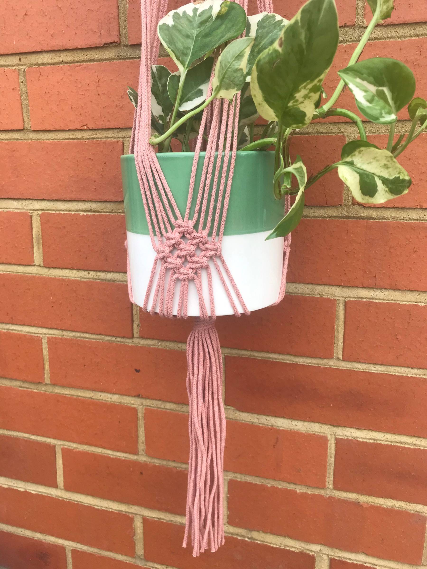 Blush pink plant hanger, macrame wall hanging, plant gift, indoor plant pot holder, boho home decor, bedroom wall decor